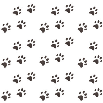 Seamless pattern hand drawn illustration of cat paw prints. Animals. A versatile and bright summer pattern that is suitable for printing on clothing and souvenirs.