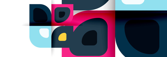 Set of vector modern geometric abstract backgrounds with repeating abstract round shapes patterns and shadow effects