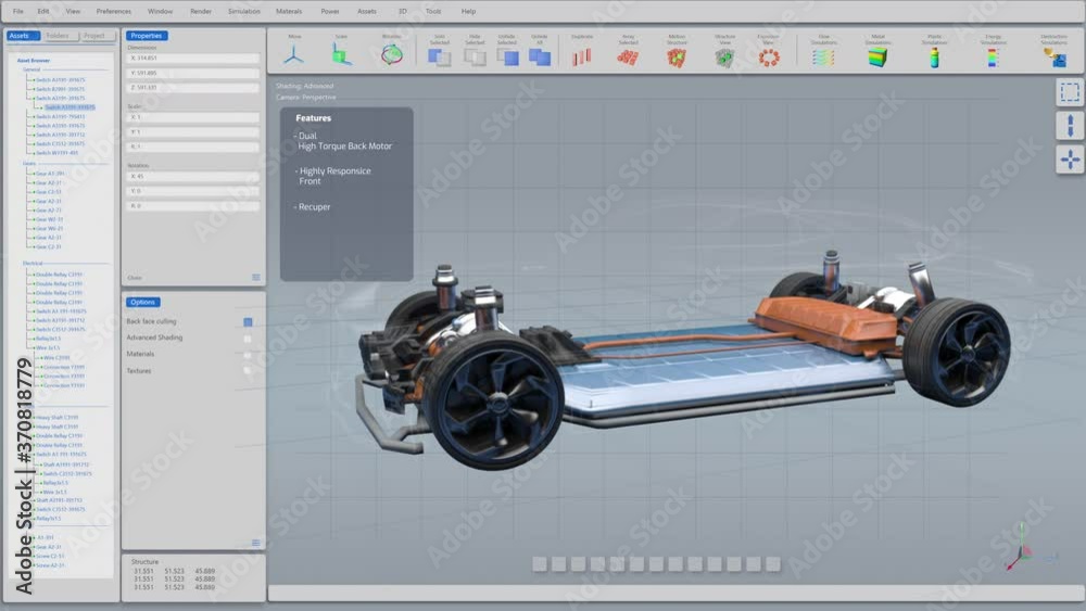 Poster 3D Graphics Visualization Shows Electric Car Frame Developing in Real Time into Finished Futuristic Concept. Eco-Friendly Concept of a Vehicle.