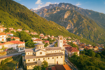 Fototapeta premium Sunset over Konitsa and Pindus Mountains, Greece
