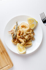 Fried fish with anchovy, prawn and other mediterranean fishes