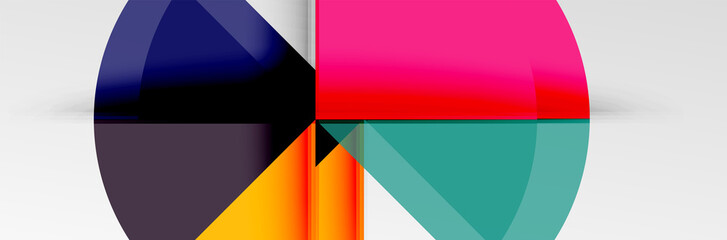 Bright color circles, abstract round shapes and triangles composition with shadow effects. Vector modern geometric design template