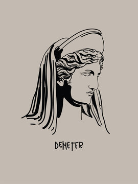 Greek Goddess Demeter Vector Art Portrait. Minimalist Shadow Drawing