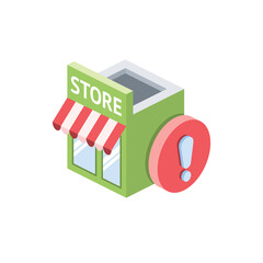Store front Exclamation point. Vector 3d isometric, color web icons set, new flat style. Creative illustration, idea for infographics.