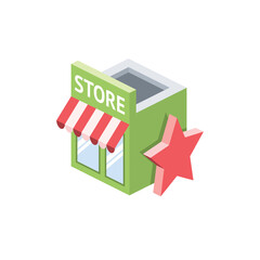 Store front star. Vector 3d isometric, color web icons set, new flat style. Creative illustration, idea for infographics.
