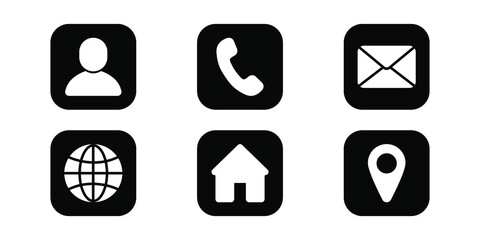 contact icon set-vector illustration in solid black color and line work for applications and other web applications