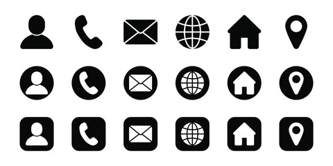 contact icon set-vector illustration in solid black color and line work for applications and other web applications