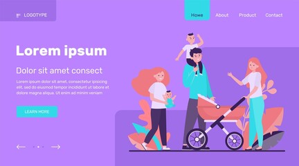 Happy big family walking together. Mother, kid, father flat vector illustration. Parenthood and relationship concept for banner, website design or landing web page