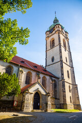 Obraz premium Steple of gothic church of St. Peter and Paul in town Melnik, Czech republic