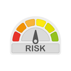 Risk icon on speedometer on white background. High risk meter.  Vector.