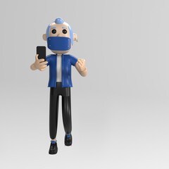 Hombre de mediana edad posando con teléfono © annretro