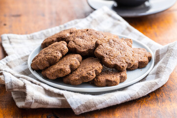 Sweet cookies. Crunchy chocolate biscuits shape flower.