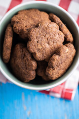 Sweet cookies. Crunchy chocolate biscuits shape flower.