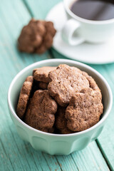 Sweet cookies. Crunchy chocolate biscuits shape flower.
