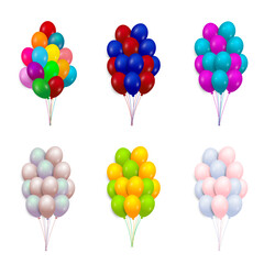 Obraz premium Balloons 3D bunches set, isolated on white background. Party decorations for birthday, anniversary, celebration. Vector illustration