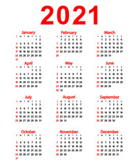 Calendar of the New Year 2021. Vector illustration for design.