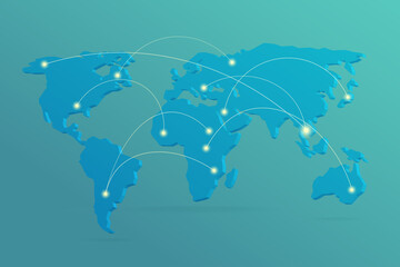 World map with lines of light conveys boundless communication.