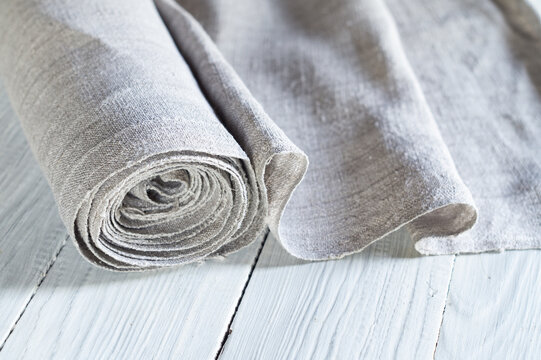 Old homespun linen canvas in roll