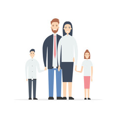 A traditional full family. Father, mother, son and daughter. Family health insurance concept. Flat style. Vector illustration.
