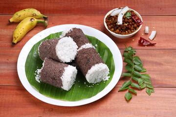 Ragi Puttu or Finger Millet  steamed cake