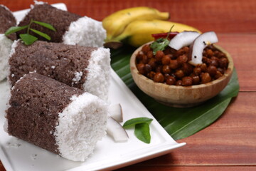 Ragi Puttu or Finger Millet  steamed cake