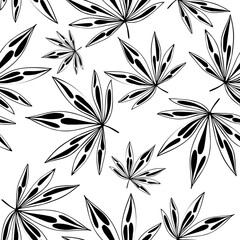 Leaves monochrome elegant seamless pattern of Cannabis