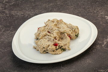 Vagan dietary cusine - mutabal with granet seeds