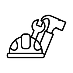 helmet with wrench key and hammer tools line style icon
