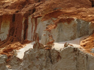 Red and white sand hills in the canyon of the Red river, Vietnam.