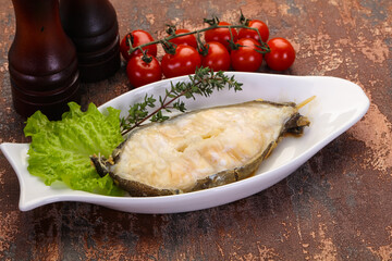 Baked wolffish steak