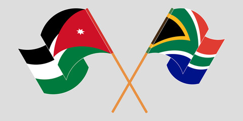 Crossed and waving flags of Jordan and Republic of South Africa