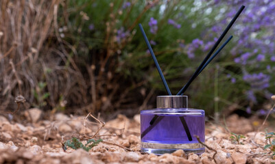 Lavender bottle flower perfume in the field