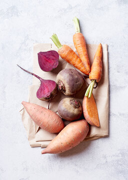 Fresh vegetables prepared for cooking. Healthy vegetarian meal concept