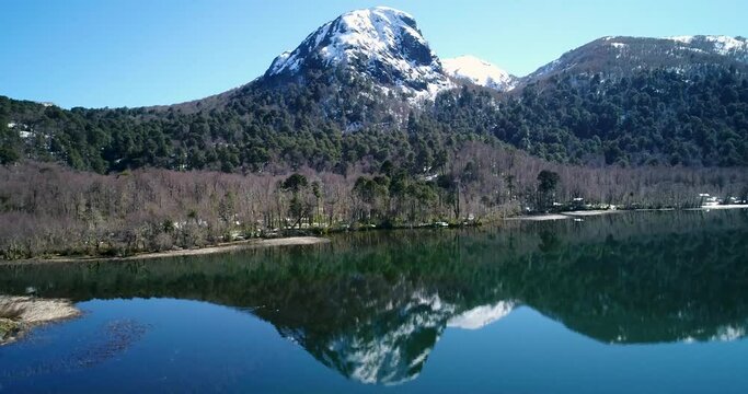 Aerial shot  in Quillelhue Lake in southern Chile.