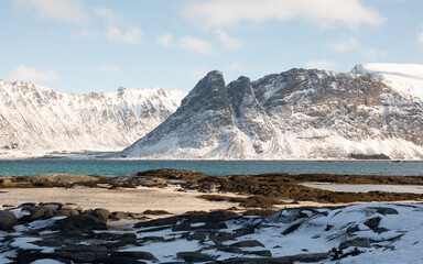Plakat A remote beach in the Lofoten Islands. 
