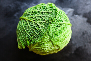 Obraz premium savoy cabbage raw fresh green vegetable harvest organic natural product ingredient eating healthy keto or paleo diet 