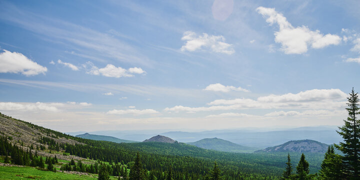 Russia Bashkortostan. The second peak of the Southern Urals is a large mountain Iremel, a view from the mountain of the suktash.
