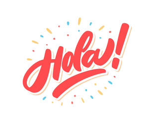 Hola. Vector hand drawn lettering banner.