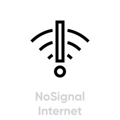 Flat sign No Signal Internet in linear style. Editable vector stroke. Single pictogram. No network.