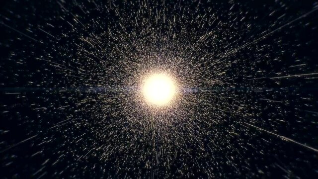 Abstract space background with beaming stars. 4k Sun Solar Atmosphere on black background. Dynamic animation of seamless loop. 3D Render