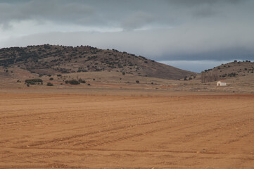 Fototapeta na wymiar Ploughed field. Gallocanta Lagoon Natural Reserve. Aragon Spain.