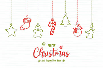 Naklejka na ściany i meble Christmas New Year holiday ornament doodle card
