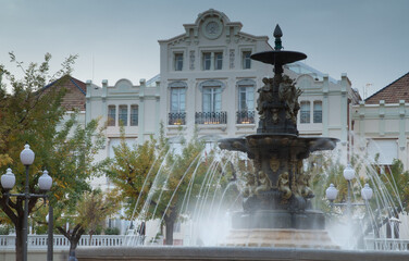 Obraz premium Fountain of Las Musas in the Navarra Square. Huesca. Aragon. Spain.
