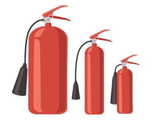 Set of different size fire extinguisher fire-fighting equipment flat vector illustration on white background