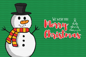 Merry Christmas winter snowman cartoon card