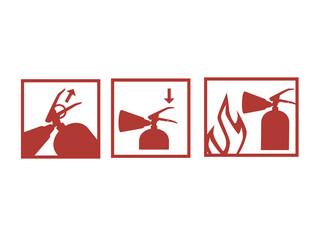 Guide how to use fire extinguisher red icon silhouette manual flat vector illustration isolated on white background