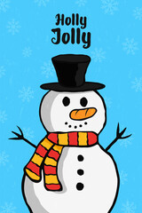 Holly Jolly christmas snowman cartoon card
