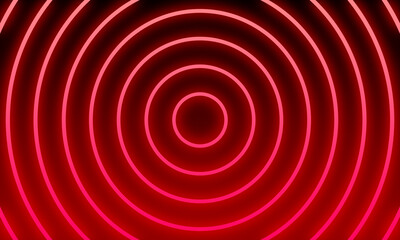 Abstract red neon light circles background.