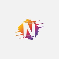 Negative Space Initial Letter N, Brush Vector Design.