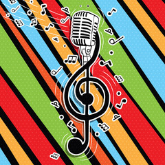 Colorful music key with singer microphone